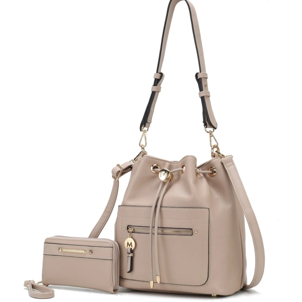Mia Farrow Crossbody Bucket Bag for Women, Drawstring Hobo bag. Vegan Leather